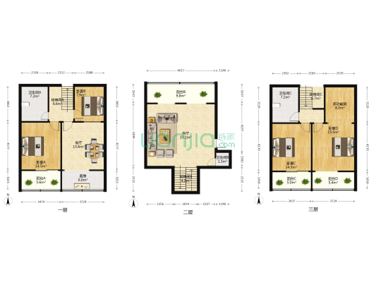 光明园小区 5室2厅3卫 208平方
