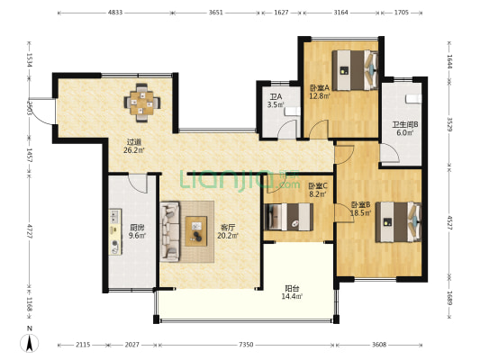 星宸国际 3室1厅2卫 146平方