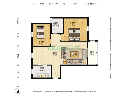 银城公寓 2室1厅1卫 97平方