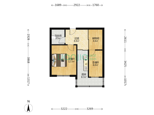 青铜小区 2室0厅1卫 54平方