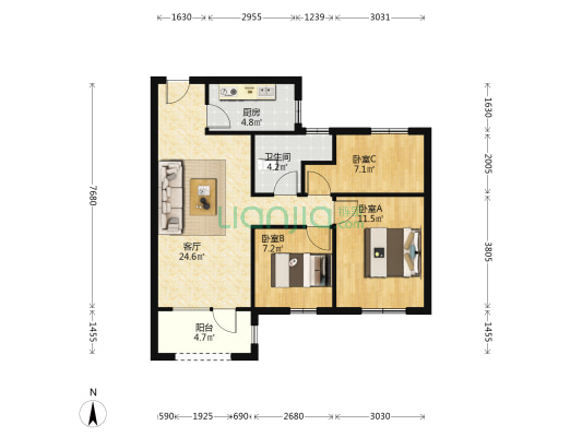 南北通透全明格局，采光好无遮挡，带车位-户型图