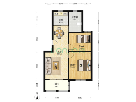 泰福新寓 2室1厅1卫 73平方
