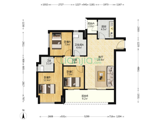 保亿御景玖园 3室1厅2卫 92平方
