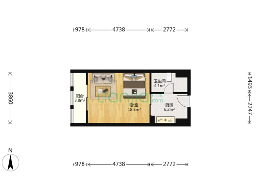 启迪协信·壹克拉 1室0厅1卫 46平方