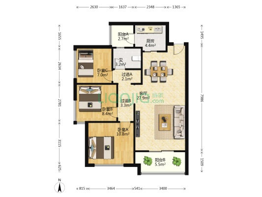 佳兆业时代广场 3室1厅1卫 93平方