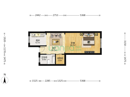 梅岭北路109号 1室1厅1卫 64平方