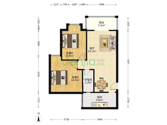 欧郦景苑 2室1厅1卫 80平方