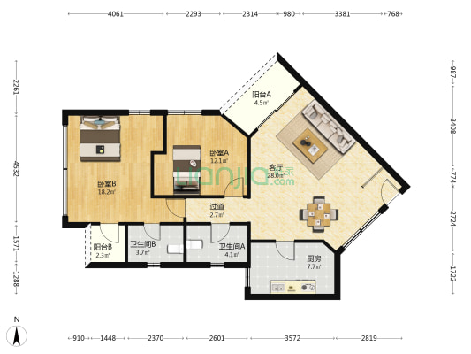 中信五牛城 2室1厅2卫 111平方