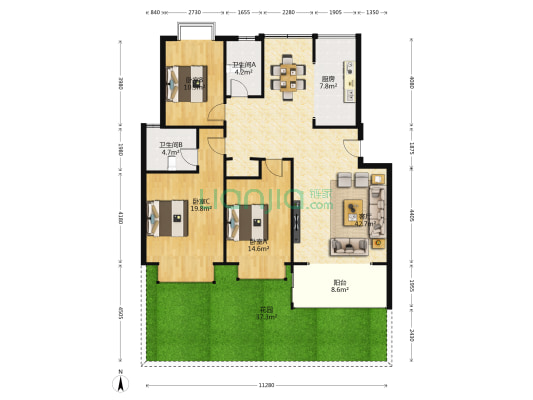 金林碧水小区 3室1厅2卫 121平方