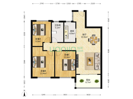 新力愉景湾 3室1厅1卫 92平方