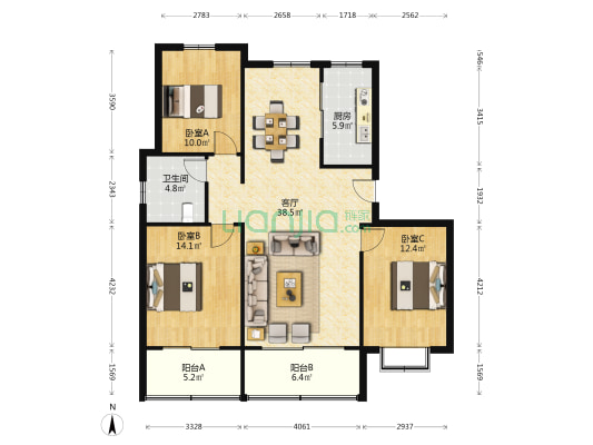 时代国际 3室1厅1卫 126平方