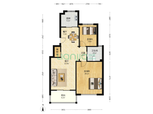 万里阳光水岸 2室2厅1卫 97平方