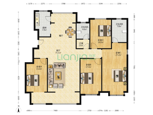 金汇瀚玉城三区 4室1厅2卫 204平方