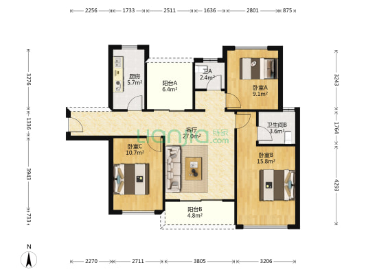江滨华府(二手) 3室1厅2卫 99平方