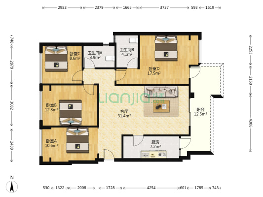 致悦瞰山府 4室1厅2卫 122平方