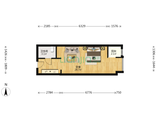 博雅例外 2室1厅1卫 64平方