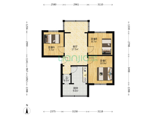 红育坡 3室1厅1卫 62平方