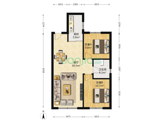 龙湖西府原著 2室1厅1卫 85平方
