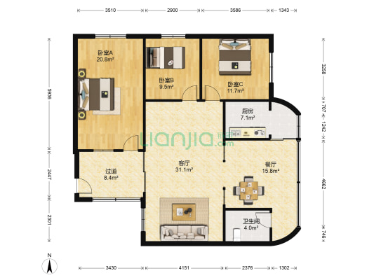 建设中路548号 3室2厅1卫 127平方
