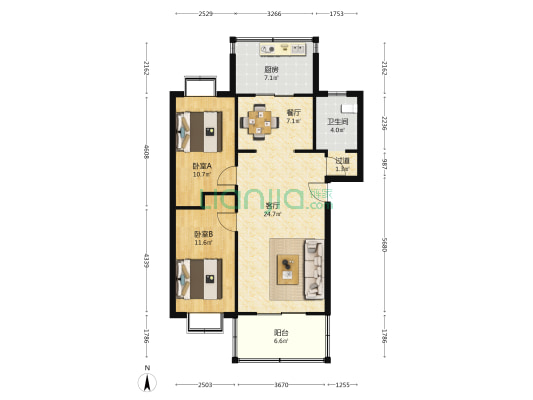 烟草局家属楼 2室2厅1卫 82平方