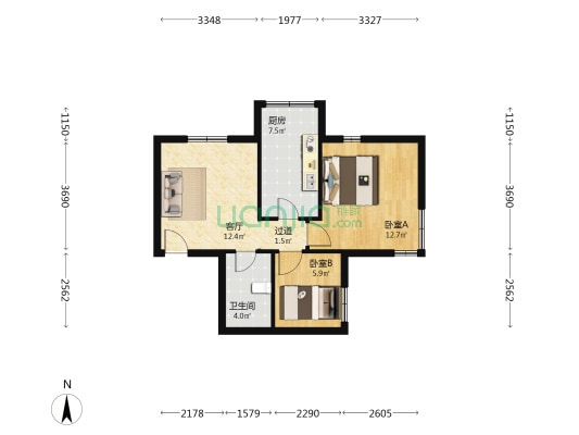 佳和华庭 2室1厅1卫 65平方