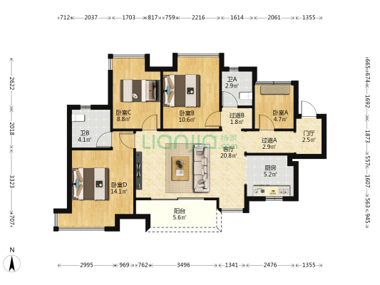 禹洲德信云江府 4室1厅2卫 99平方