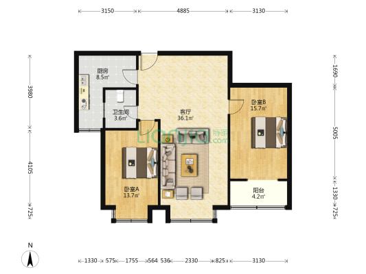 假日山水华庭 2室1厅1卫 90平方