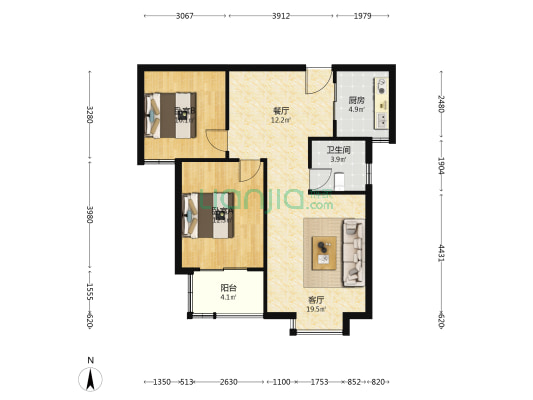 中央峰景一期 2室2厅1卫 93平方
