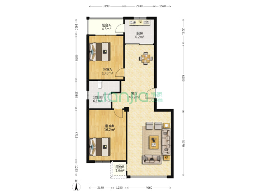 顺达温泉花园一期 2室1厅1卫 108平方