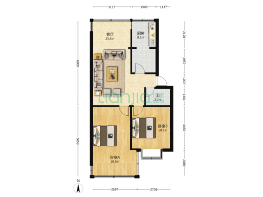 永顺里6号院 2室1厅1卫 68平方
