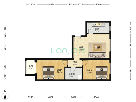 首开畅颐园 2室1厅1卫 86平方