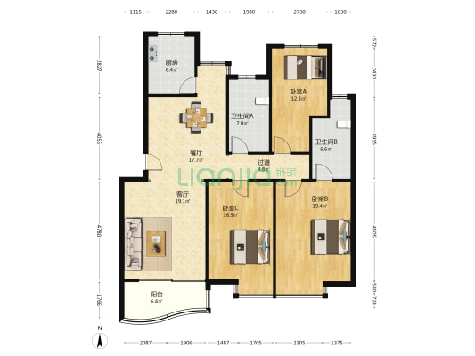 怡景苑 3室2厅2卫 135平方