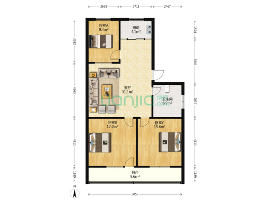 香阁丽榭 3室1厅1卫 116平方