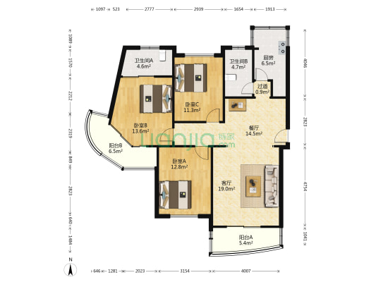 绿川馨康苑 3室2厅2卫 114平方