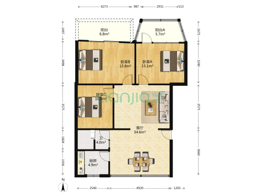 玲珑苑 3室1厅1卫 102平方