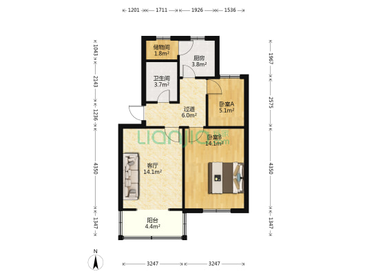 榆树坊 2室1厅1卫 65平方