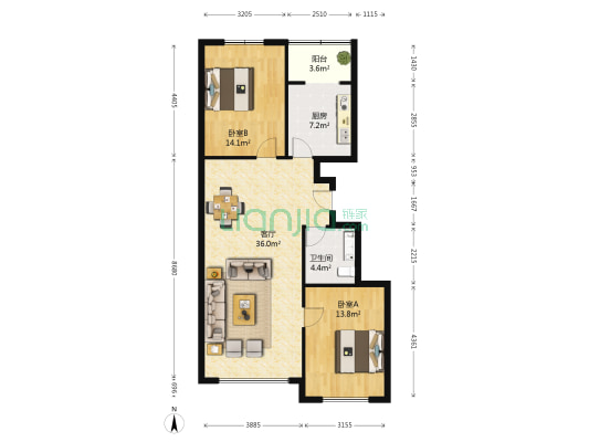 群力家园G区 2室1厅1卫 106平方