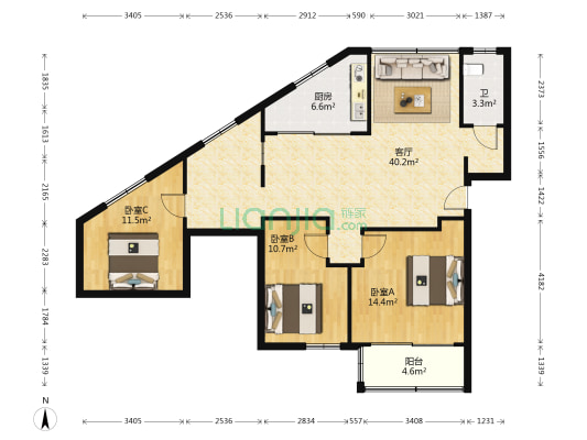 陈岗路11号大院 3室1厅1卫 113平方