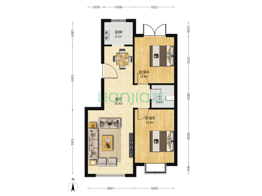 欧景云颂 2室1厅1卫 115平方