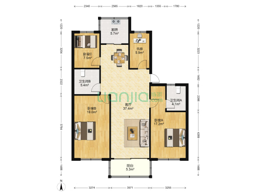 惠阳三村 4室1厅2卫 138平方