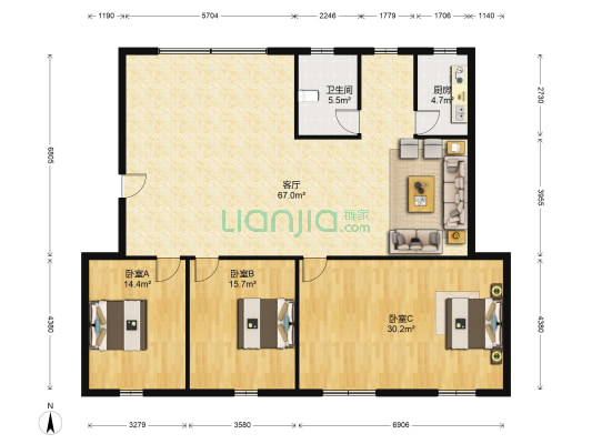 带湖路23号 3室1厅1卫 146平方