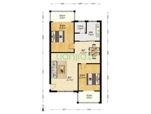 枫林美景 2室2厅1卫 98平方