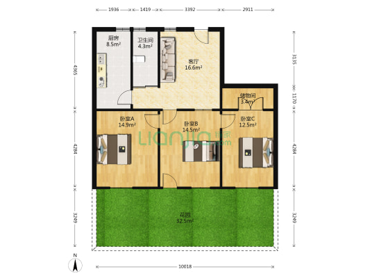 淮河路449号 3室1厅1卫 98平方