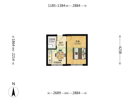 黄河路 1室1厅1卫 33平方