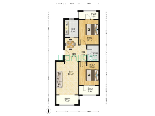 平度万科四季花城 2室2厅1卫 81平方