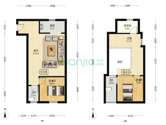 建院大厦 2室1厅2卫 61平方