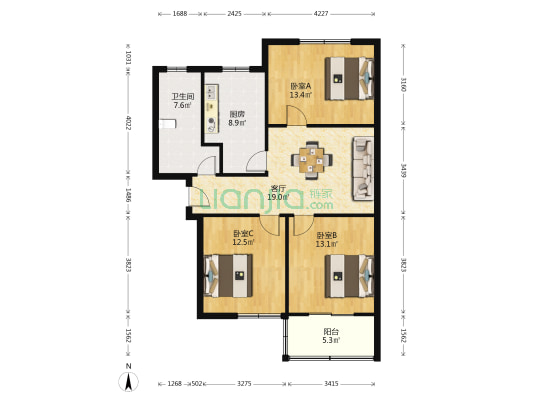 东渚新苑北区 3室1厅1卫 105平方