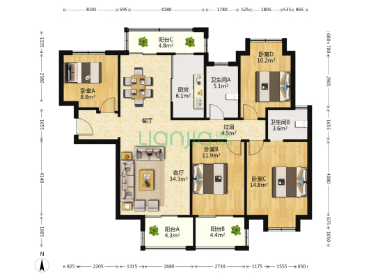 金鼎名城 4室1厅2卫 126平方
