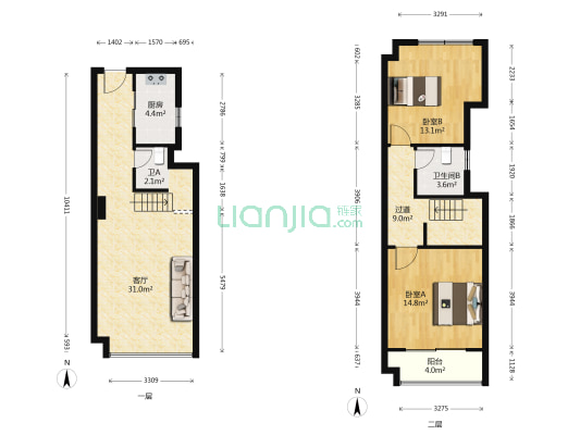 滨湖一号 2室1厅2卫 74平方