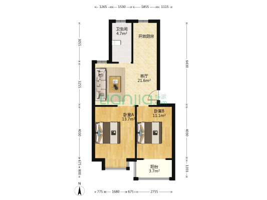 清泓花苑 2室1厅1卫 72平方